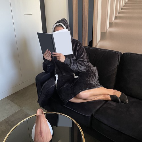 Svart oversize hettegenser XXL – tykk fleecegenser med hette og lommer