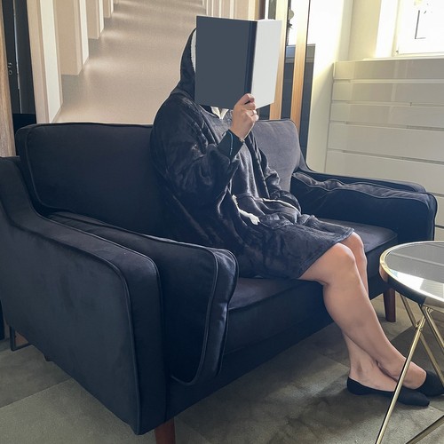 Svart oversize hettegenser XXL – tykk fleecegenser med hette og lommer