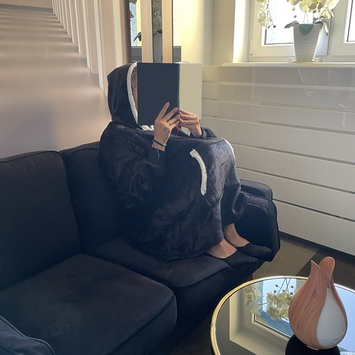 Svart oversize hettegenser XXL – tykk fleecegenser med hette og lommer