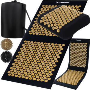 Akupressursett med matte, pute og massasjeballer – gull/svart