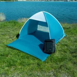 Pop-up strandtelt for 2 personer – UV-beskyttet telt med gulvforlengelse og myggnett (150×120×110 cm)