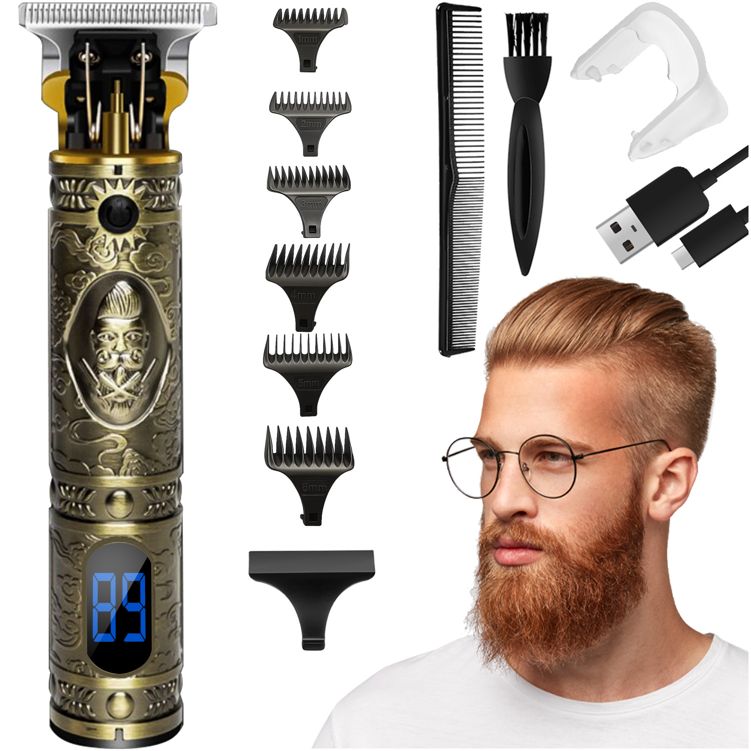 Trådløs skjegg- og hårtrimmer med flere hoder