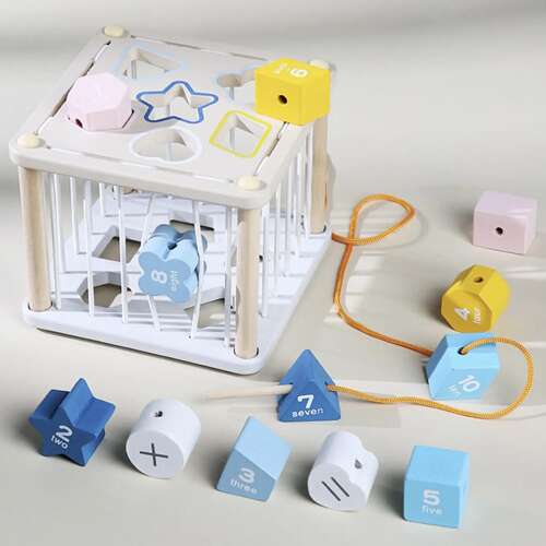 Pedagogisk trekube med sorteringsklosser – sansestimulerende lek for barn