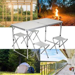 Campingsett – sammenleggbart bord + 4 krakker, perfekt for piknik