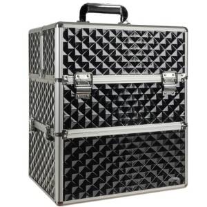 XL sminkeveske i metall – svart makeupkoffert 35 × 24,5 × 42,5 cm