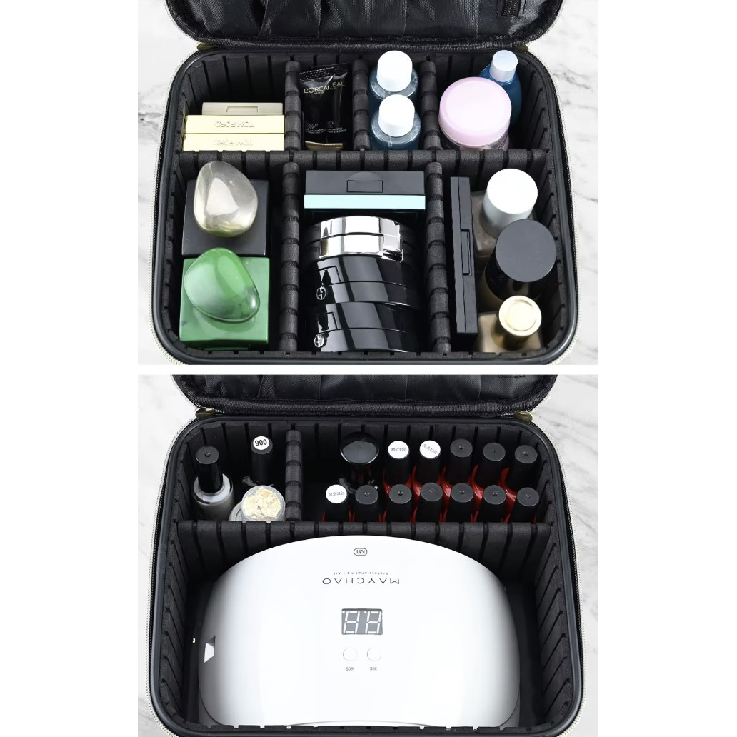 osmetikkveske – sminkeorganisator med rom 26 × 9 × 28 cm, svart