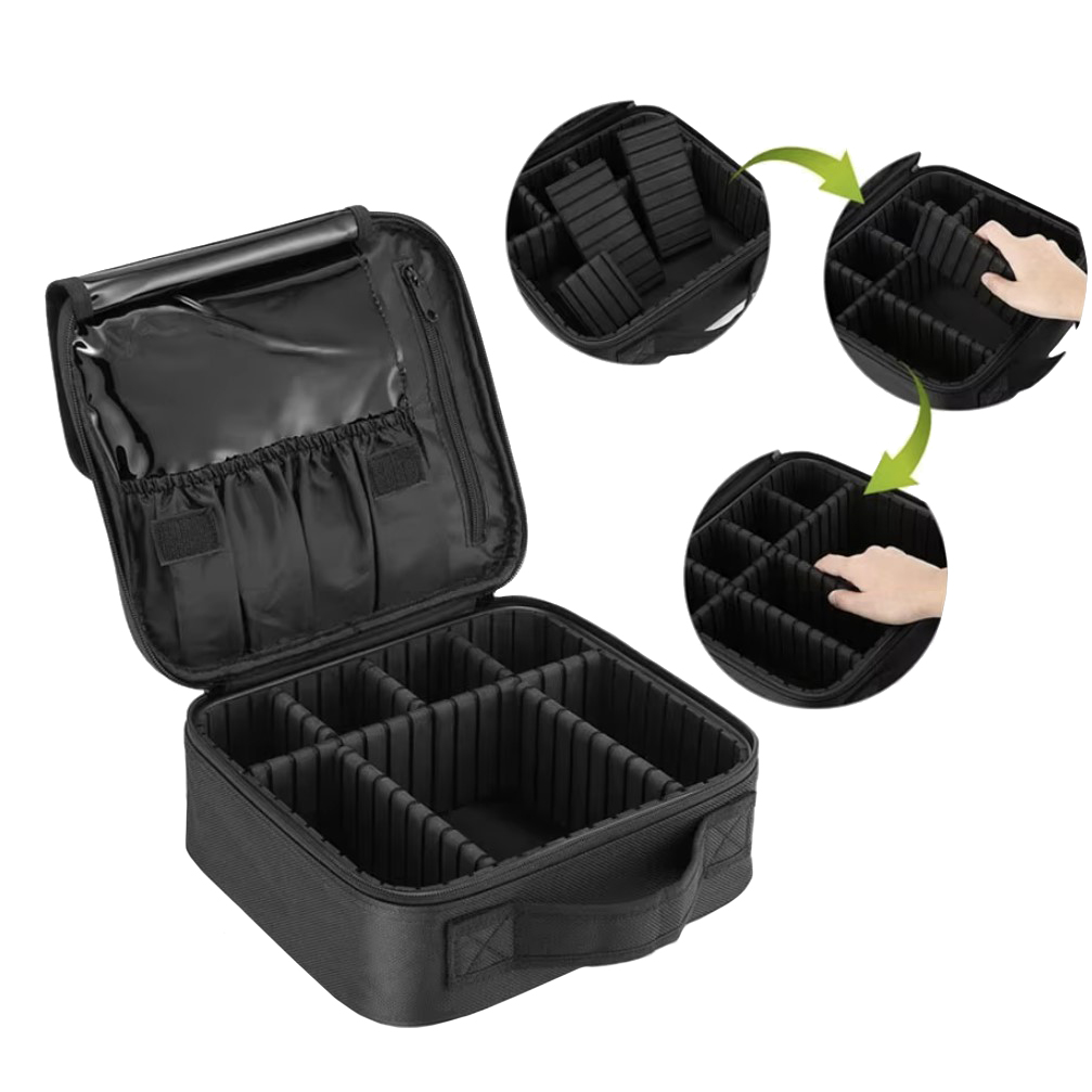 osmetikkveske – sminkeorganisator med rom 26 × 9 × 28 cm, svart