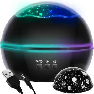 Stjernehimmel- og havsprojektor 2-i-1 – nattlampe med rotasjon (Svart)