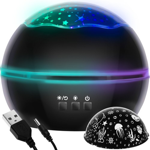 Stjernehimmel- og havsprojektor 2-i-1 – nattlampe med rotasjon (Svart)