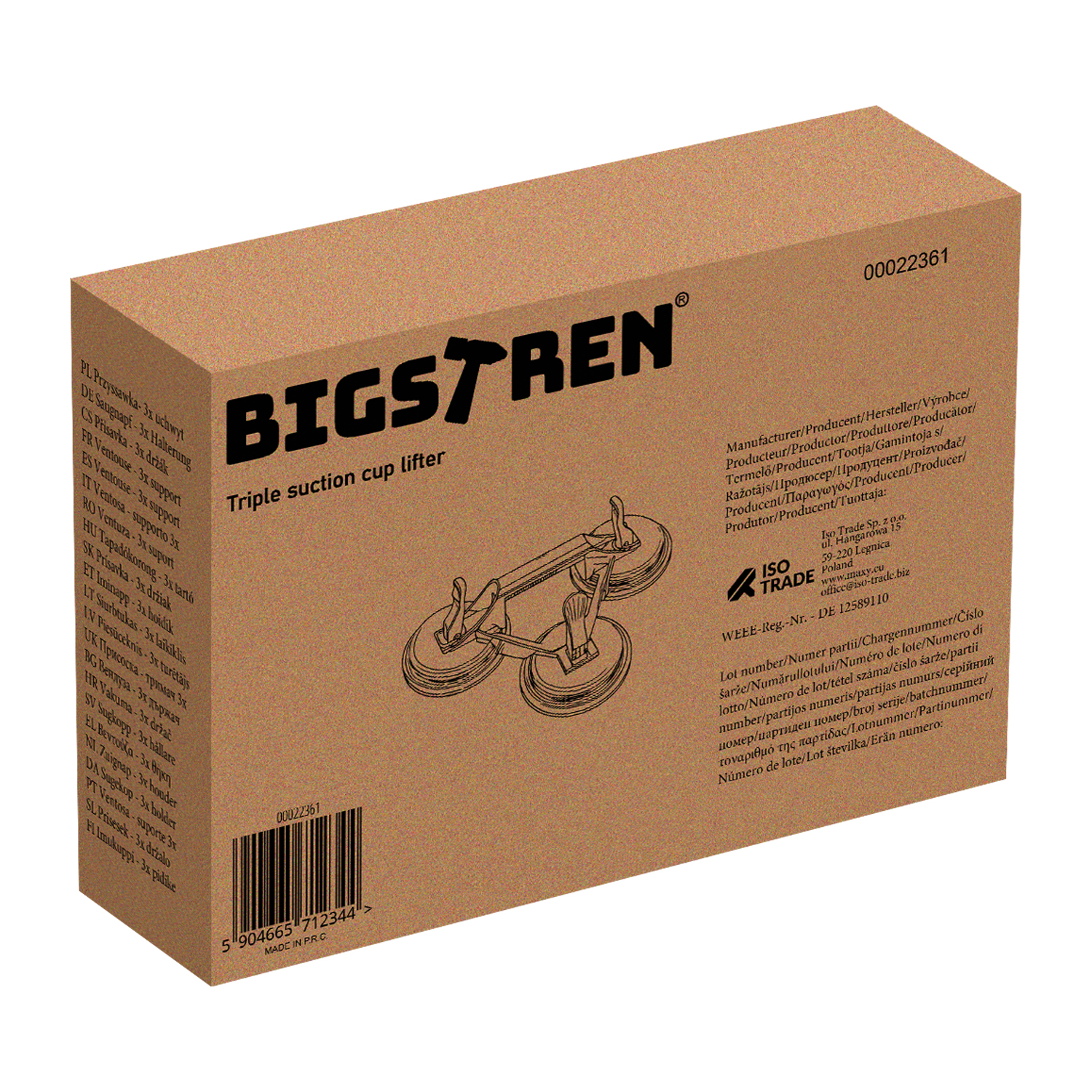 Trippel sugekopp med vakuumfunksjon – 150 kg løftekraft