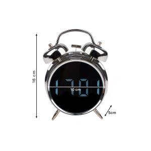 Retro LED-vekkerklokke med metallklokker, temperaturdisplay og stemmeaktivert funksjon