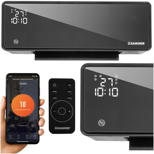 Smart veggmontert luftvarmer 2000W med WiFi, LED-display, timer og fjernkontroll – 54 × 18,5 × 12,5 cm