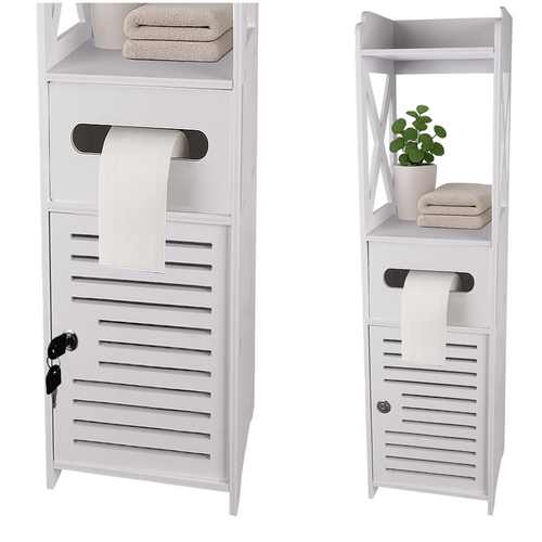 Stående baderomsskap med toalettpapirholder – smart oppbevaring med stil