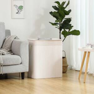 Hvit bambus skittentøyskurv 100 L – 2 rom, avtakbar pose og lokk