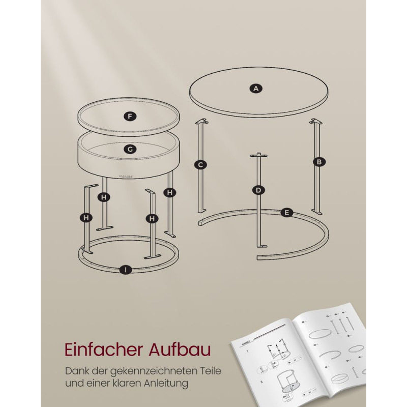 2-pack runde sofabord i vintagestil – vintagebrun og svart