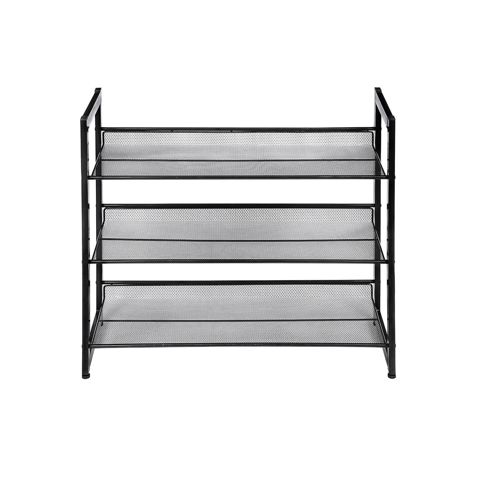 3-etasjes skohylle med vippbare netthyller, metall, 74 × 31 × 62,8 cm