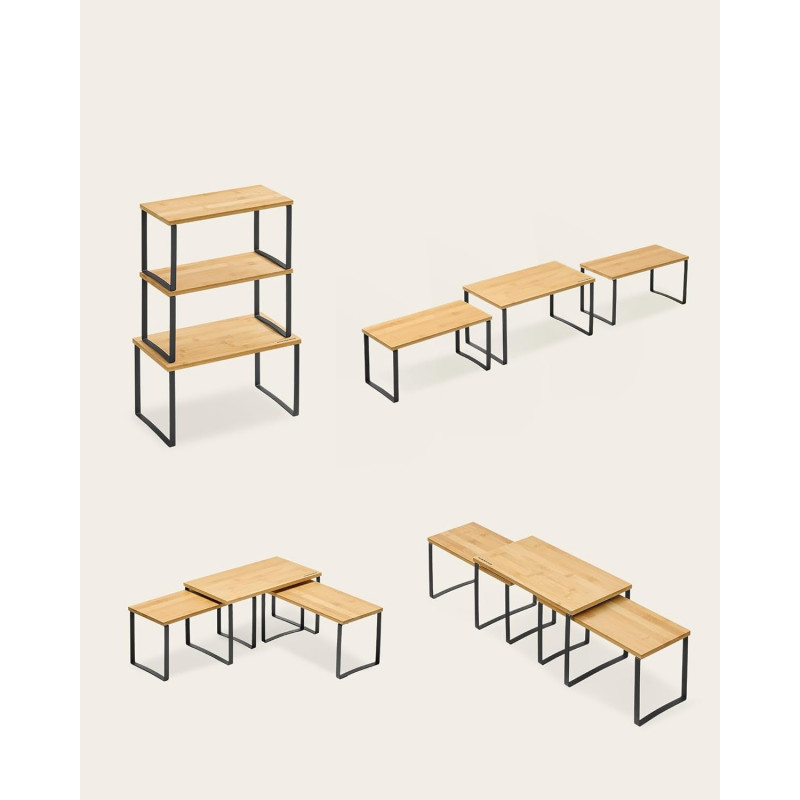 3-delt krydderhyllesett – stabelbare kjøkkenorganisatorer