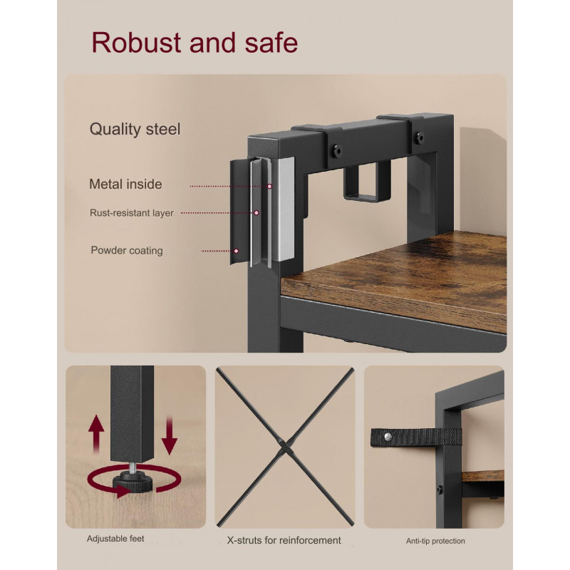 4-i-1 hallmøbel med klesstativ, sittebenk og skohylle – vintagebrun, 40 × 120 × 190 cm