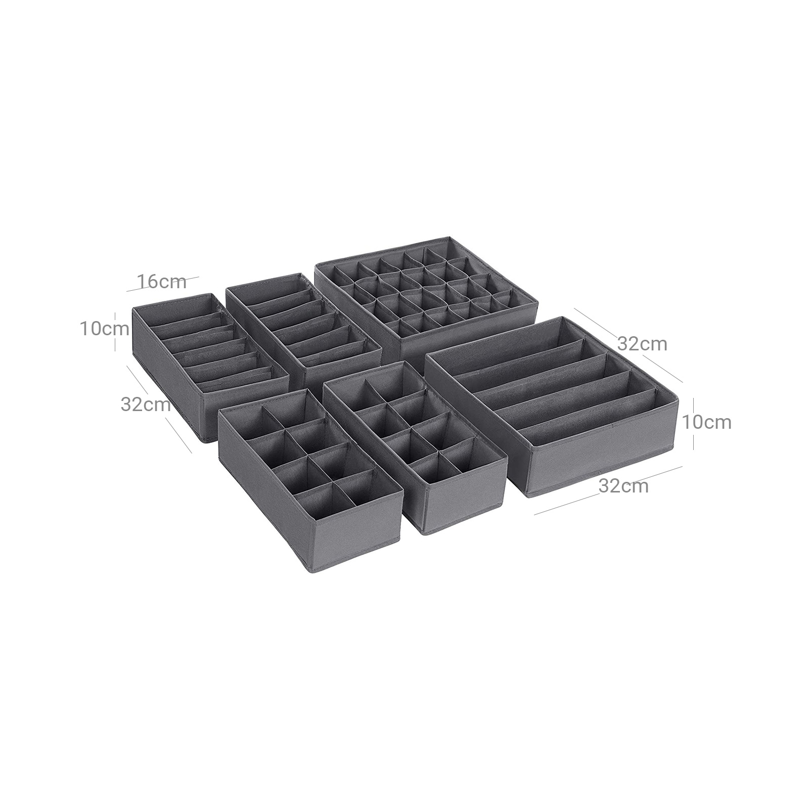 Organizer-sett 8-pakning for undertøy og småplagg – grå