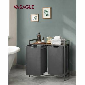 Skittentøyskurv med stativ og doble rom, 2 × 46 L – 73 × 33 × 72 cm, grå