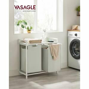 Dobbelt stativ for tøy­sor­tering – 2 x 46 L, uttakbare rom, 73 x 33 x 72 cm, hvit/lysegrå