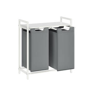 Skittentøyskurv med stativ og doble rom, 2 × 46 L – 73 × 33 × 72 cm, hvit/grå