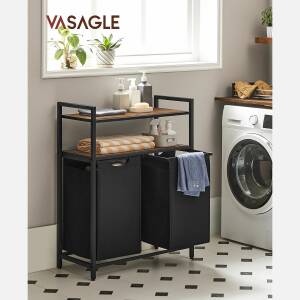 Vaskestativ med 2 skittentøyskurver og 2 hyller – 73 × 33 × 91 cm