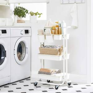 Hvit rullende vogn med 3 hyller og håndtak – multifunksjonell