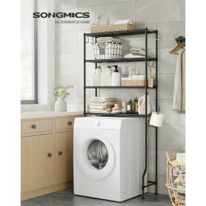 Baderomshylle over toalett/vaskemaskin med 4 hyller – svart metall