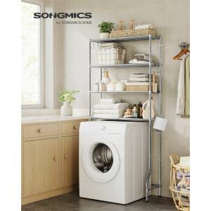 Baderomshylle over toalett/vaskemaskin med 4 hyller – sølvgrå metall