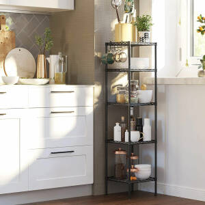 Smal hylle i metall med kroker, 30 × 30 × 123,5 cm – svart