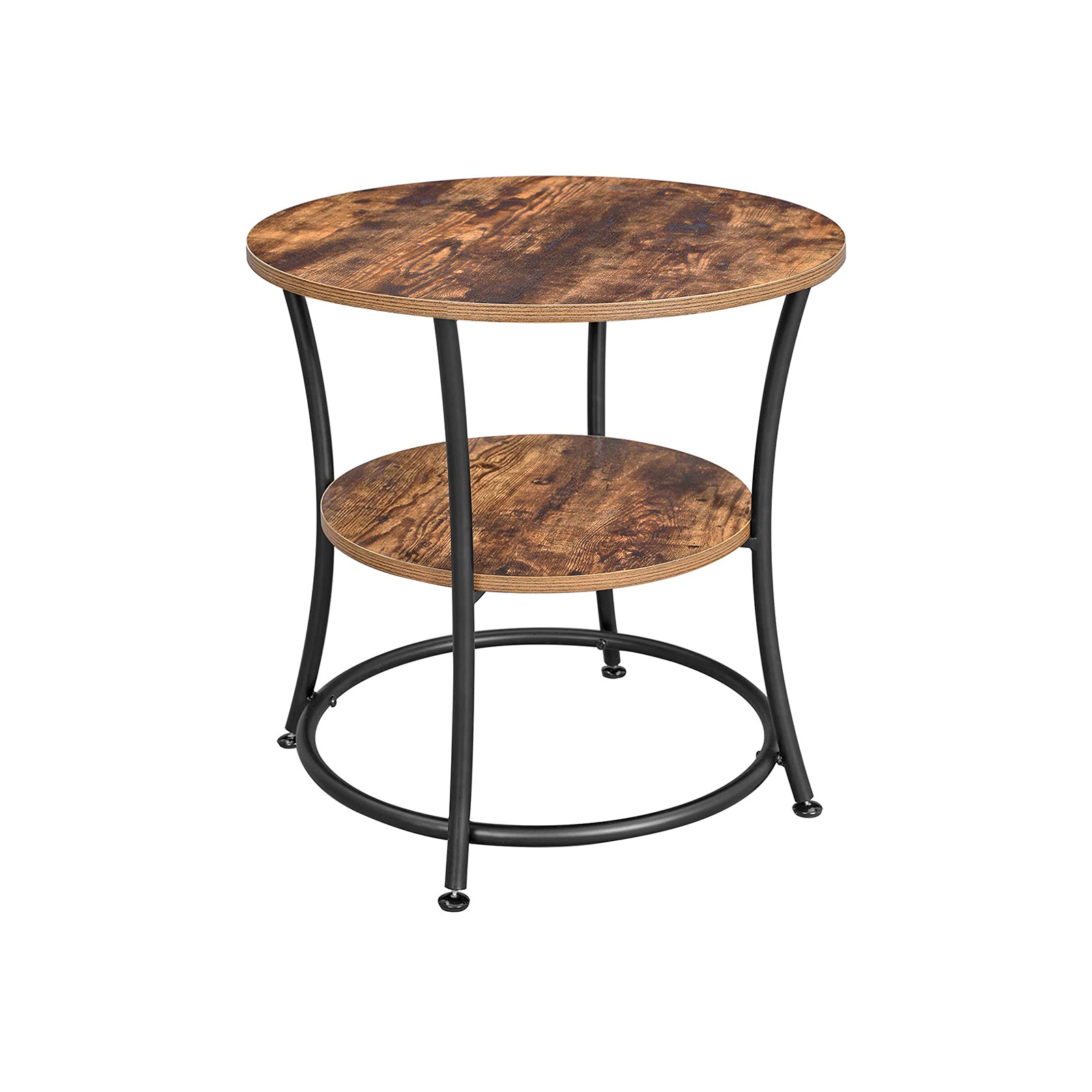 Rundt sidebord 55 × 55 cm – vintage brun og svart, industriell stil