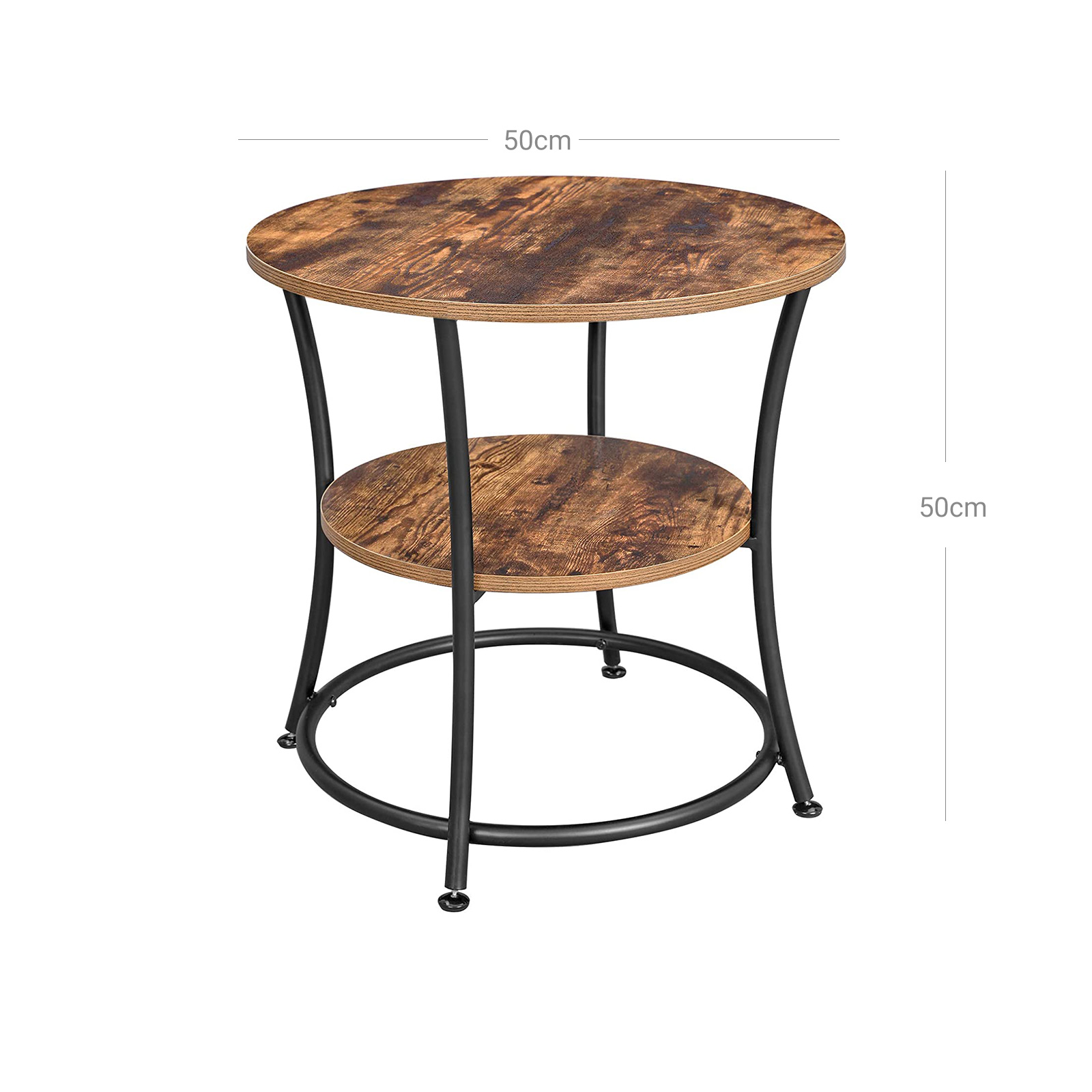 Rundt sidebord 55 × 55 cm – vintage brun og svart, industriell stil