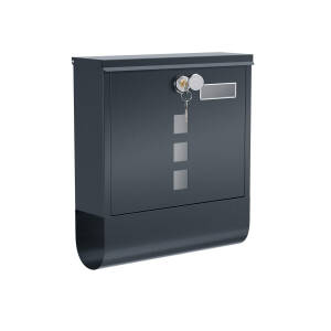 Grå postkasse i metall med lås – 30,5 × 9,5 × 33,3 cm