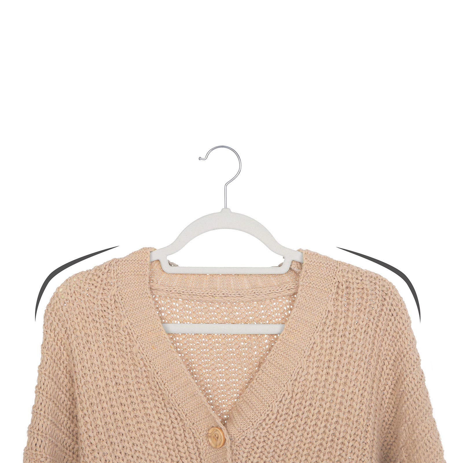 Hvite sklisikre kleshengere 50-pakning med fløyelsoverflate