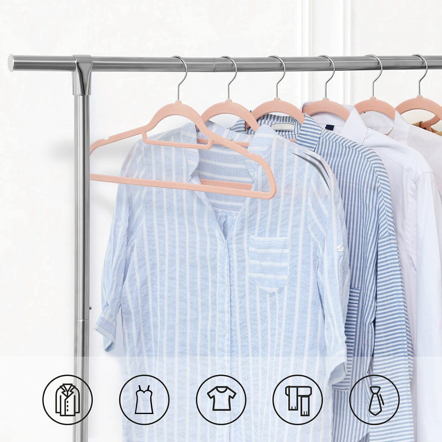 Kleshengere 50-pakning – lyserosa fløyelsoverflate med sklisikring