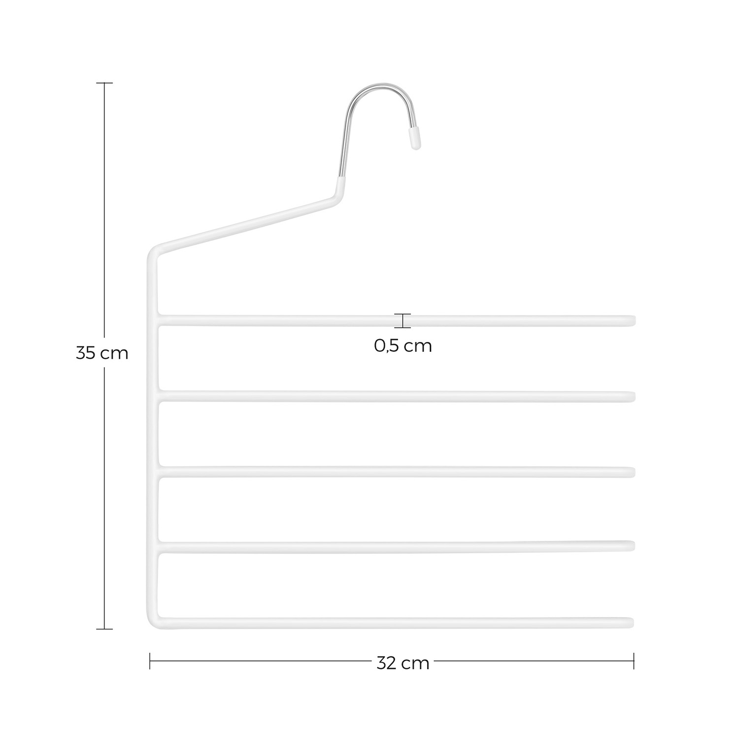 Buksehenger 4-pakning med 5 stenger – metall, sklisikker, hvit