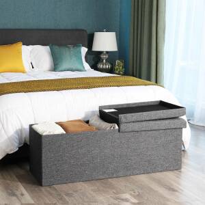 Sammenleggbar oppbevaringsbenk med tekstiltrekk – 120 L mørkegrå 38 x 110 x 38 cm