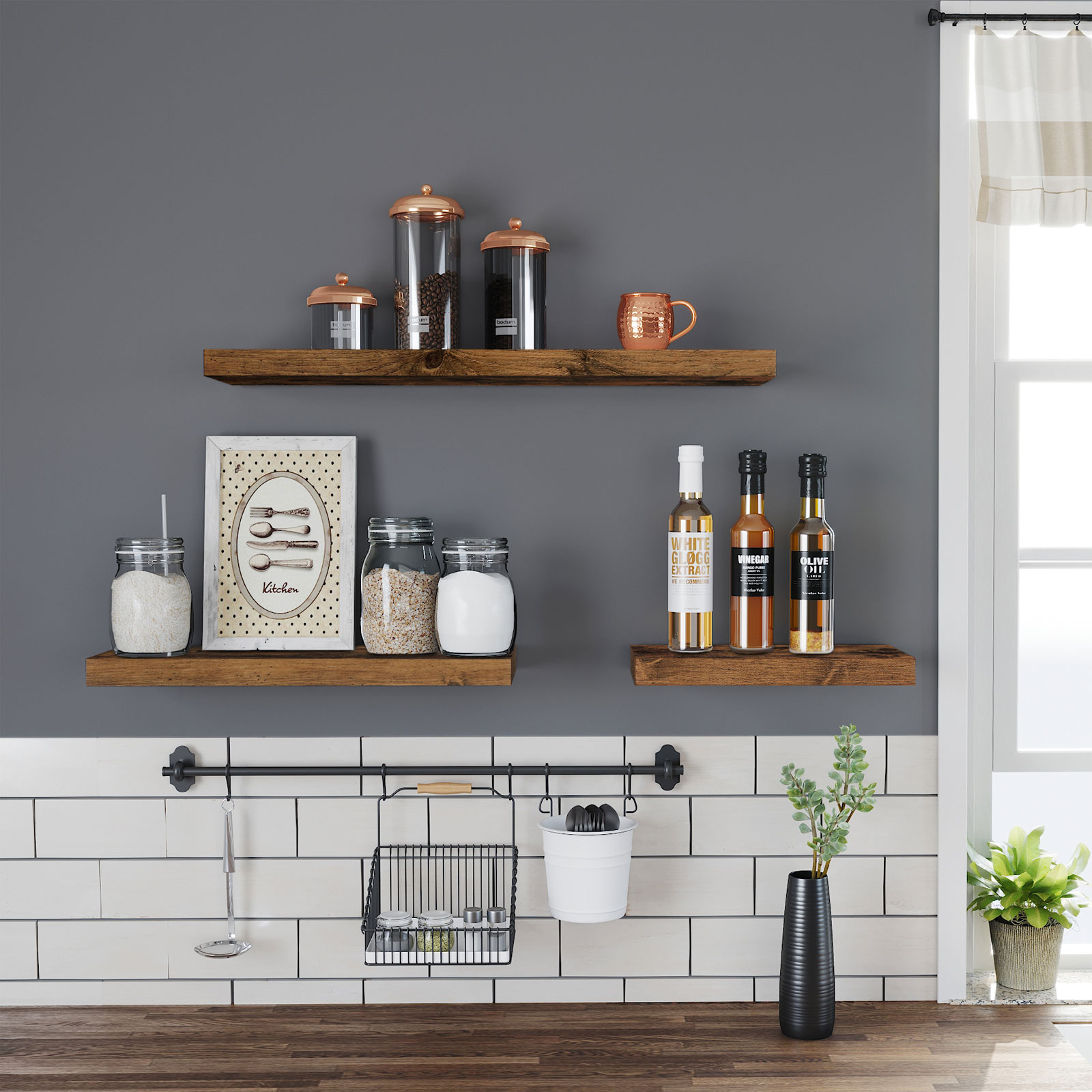 Vegghengt bokhylle 80 × 20 × 3,8 cm – vintage brun