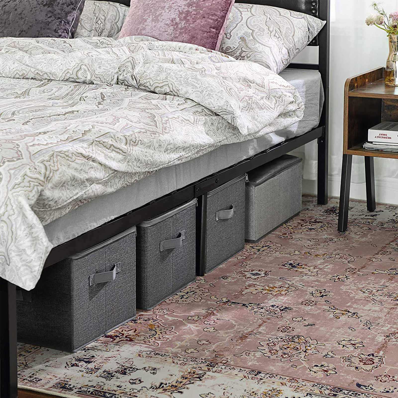 Oppbevaringsbokser i stoff 3-pakning med lokk og glidelås – grå, 40 × 30 × 25 cm