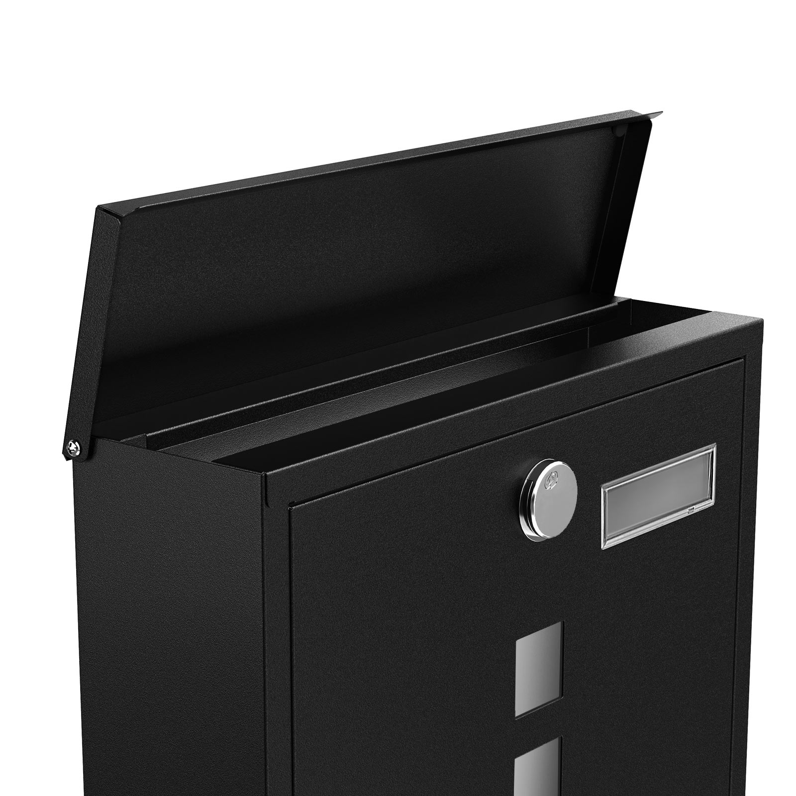 Svart postkasse med lokk og lås
