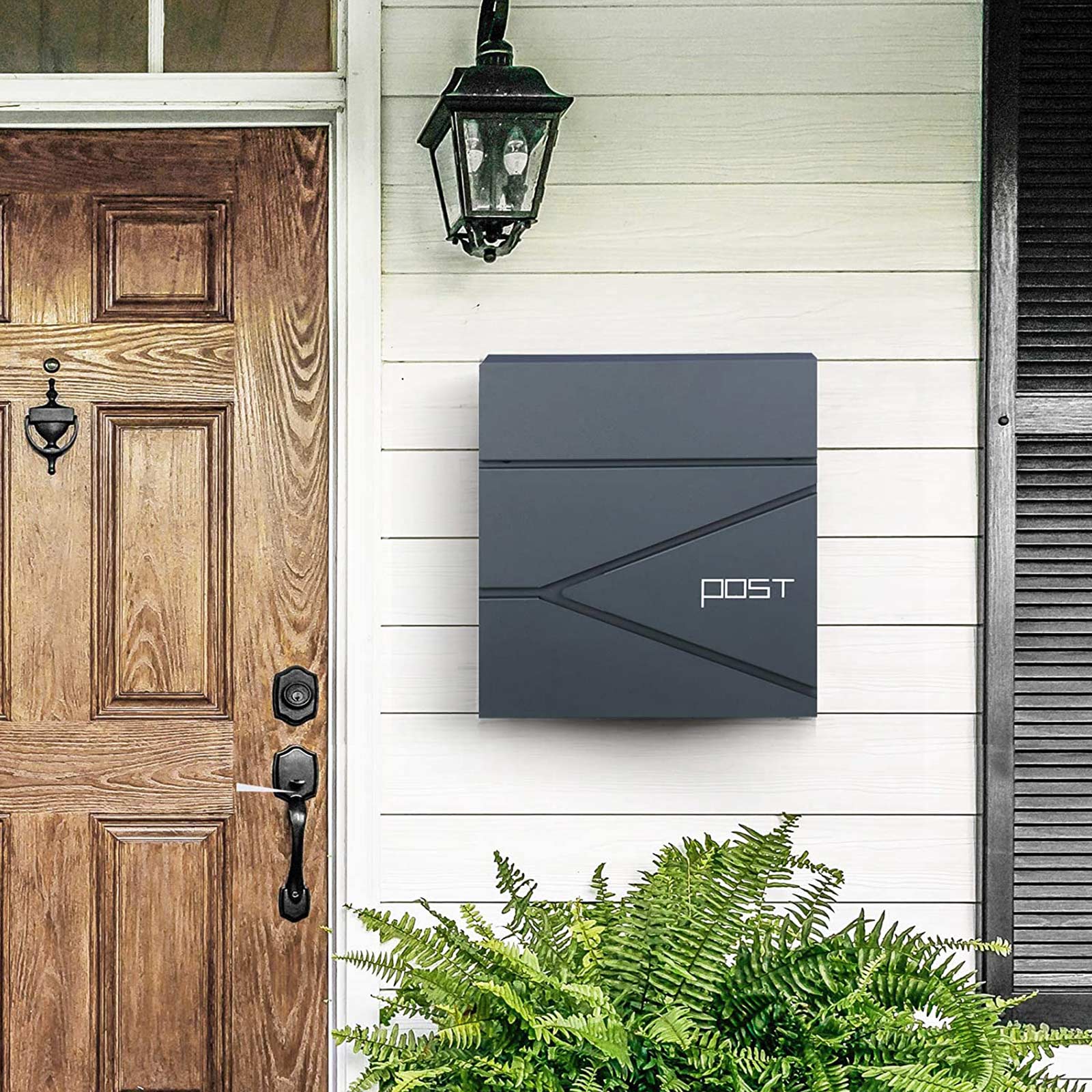 Postkasse med lås og integrert avisrom, 37 × 36 × 10,5 cm