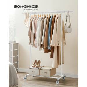 Klesstativ på hjul med uttrekkbar klesstang – stabil konstruksjon, maks 90 kg, hvit