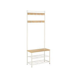 Klesstativ med benk og skooppbevaring – 3-i-1 design, 32 x 70 x 175 cm, eik/hvit