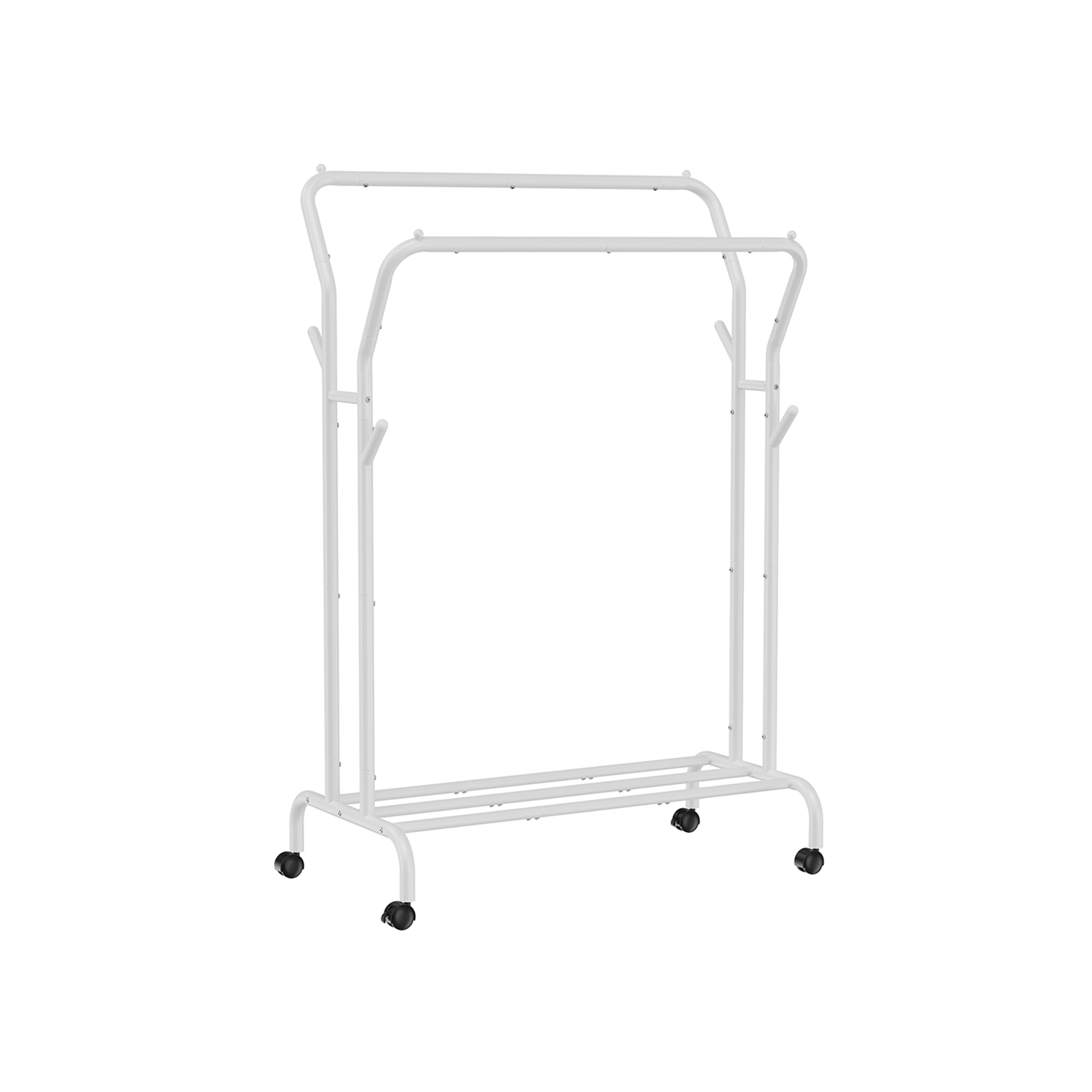 Rullbart klesstativ med dobbel stang, høy belastningskapasitet 100 kg – 103,5 × 52,5 × 155 cm