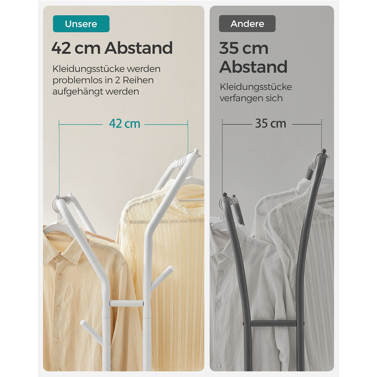 Rullbart klesstativ med dobbel stang, høy belastningskapasitet 100 kg – 103,5 × 52,5 × 155 cm