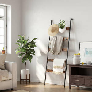 Håndklestativ i stige-design med 4 kroker, brun-svart vintage, 65 × 178 cm