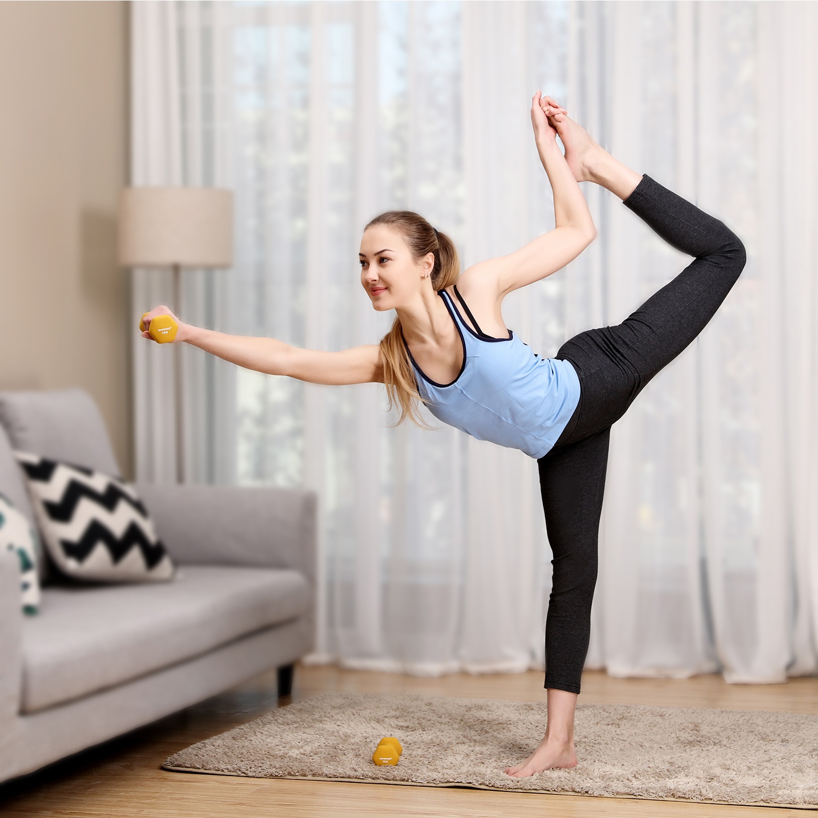 Hantelsett 2-pakning -1 kg per manual– gul, 13,5 × 6,5 × 6 cm