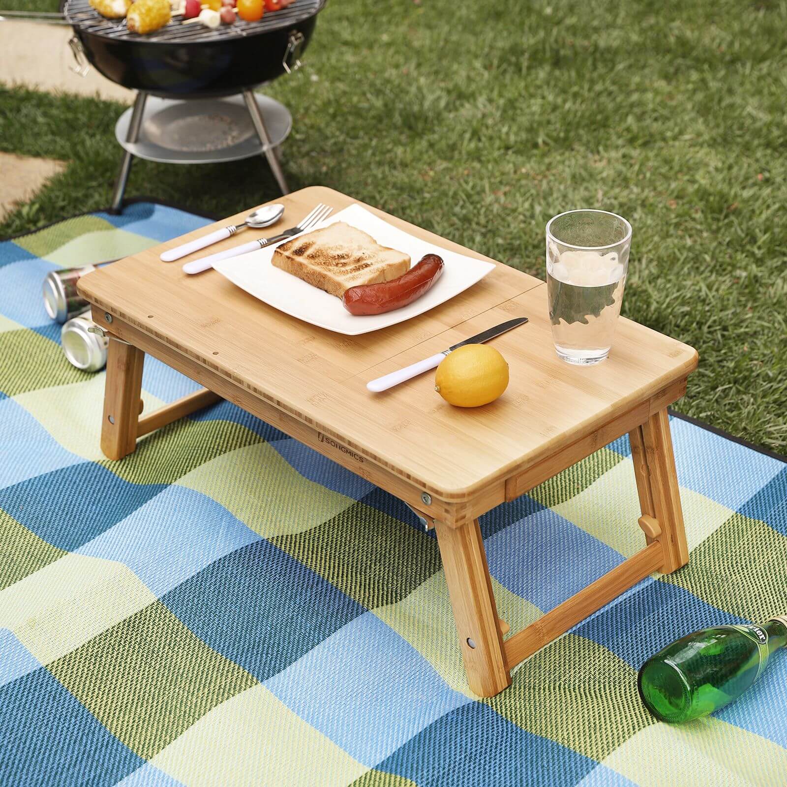 Justerbart laptopstativ i bambus, sammenleggbart 54,5 × 34,5 × 29 cm