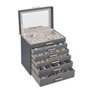 Smykkeskrin XXL, 6 nivåer med oppbevaring for klokker og solbriller